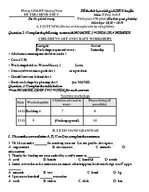 Đề thi thử học sinh giỏi huyện môn Tiếng Anh Lớp 8 - Năm học 2018-2019 - Phòng giáo dục và đào tạo Quảng Nam